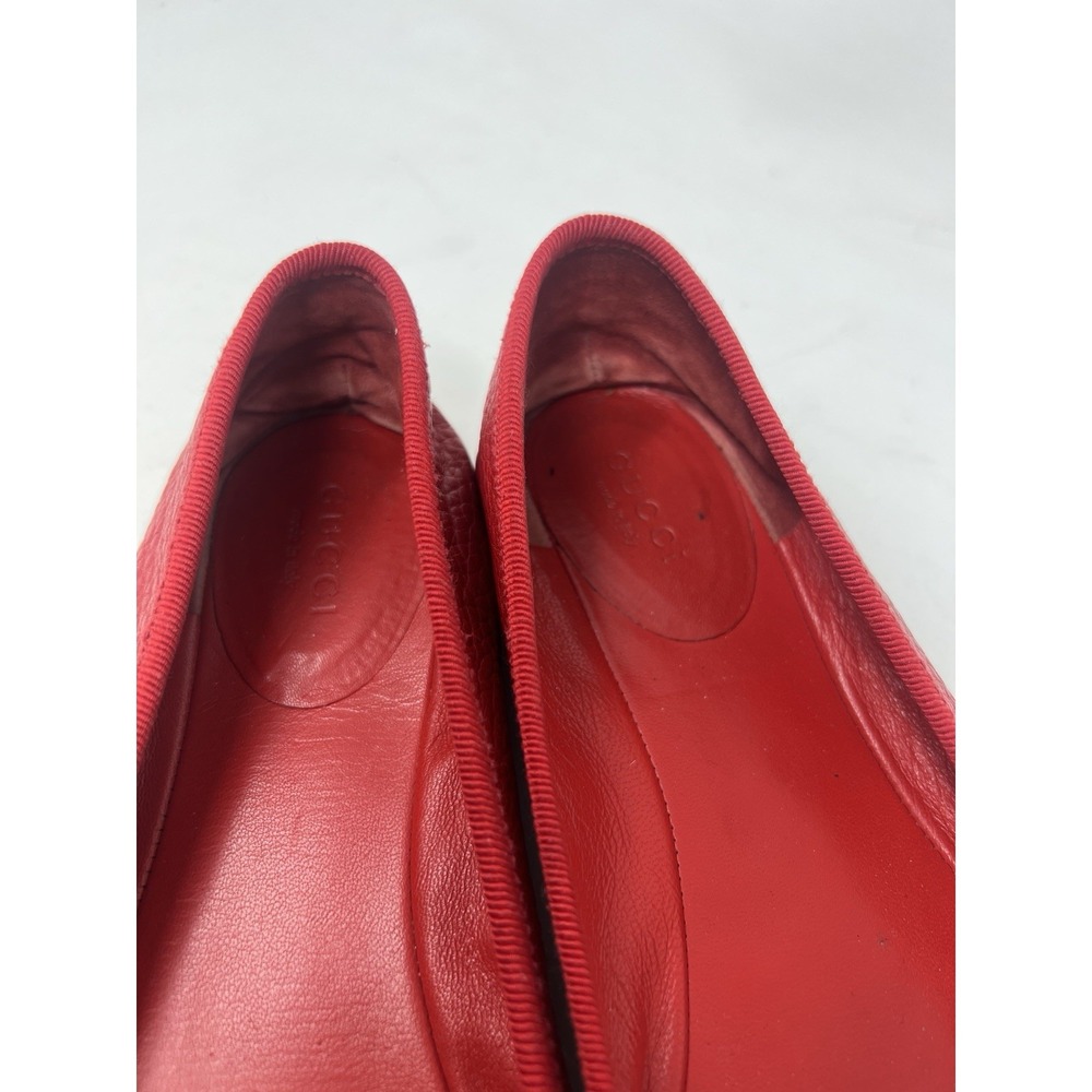 GUCCI Ballerina GG Bow 7.5 Red Leather Flats 37.5 Women's Ballet EUC - Picture 4 of 8